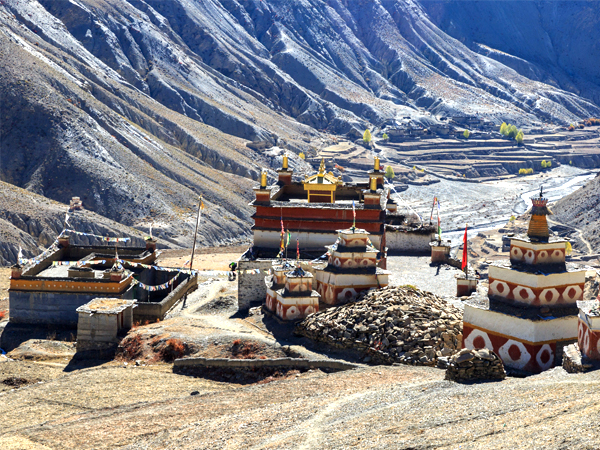 Dho Tarap Monastery overlooking Phoksundo Valley in Lower Dolpo, Nepal – remote Himalayan trekking region