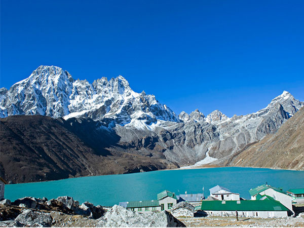 Scenic view of Gokyo Lakes with Himalayan peaks in the Everest region