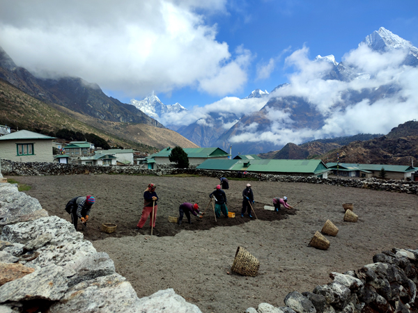 Khumjung village and Ama Dablam Mountain view on the way Renjo La Pass